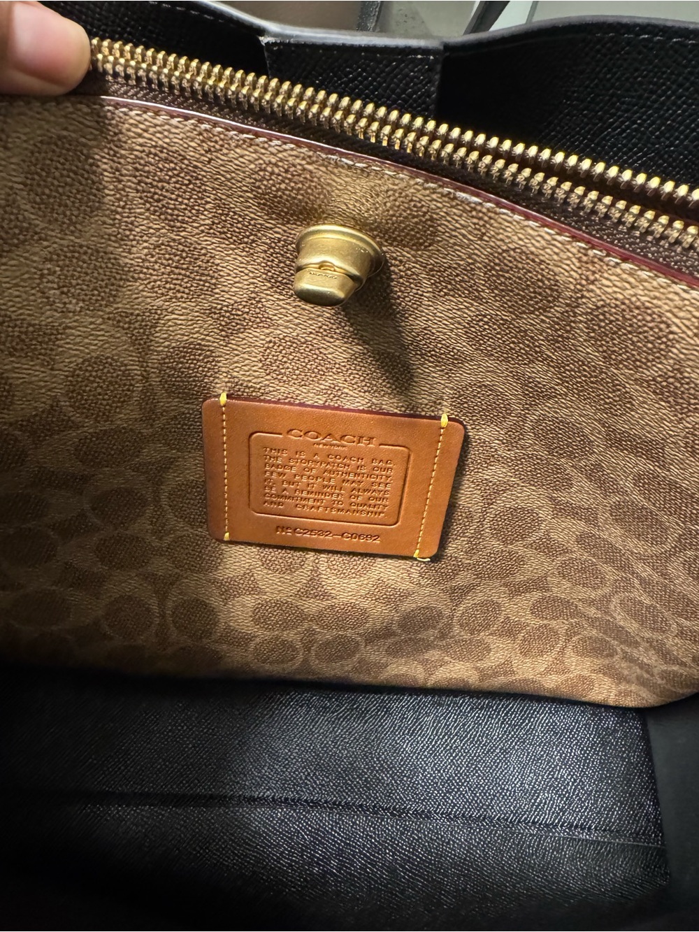 Coach Two-Tone Pebbled Leather Tote Bag in Taupe and Black - Picture 3 of 8